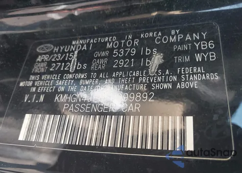 2015 Hyundai Genesis 3.8 z USA, uszkodzony, nr VIN KMHGN4JE8FU099892